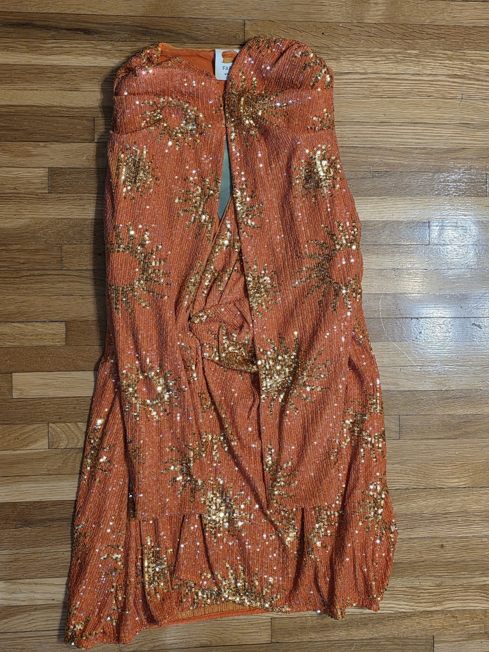 FARM Rio XL Sunny Orange Sequin Wrap Mini Dress - Picture 6 of 16
